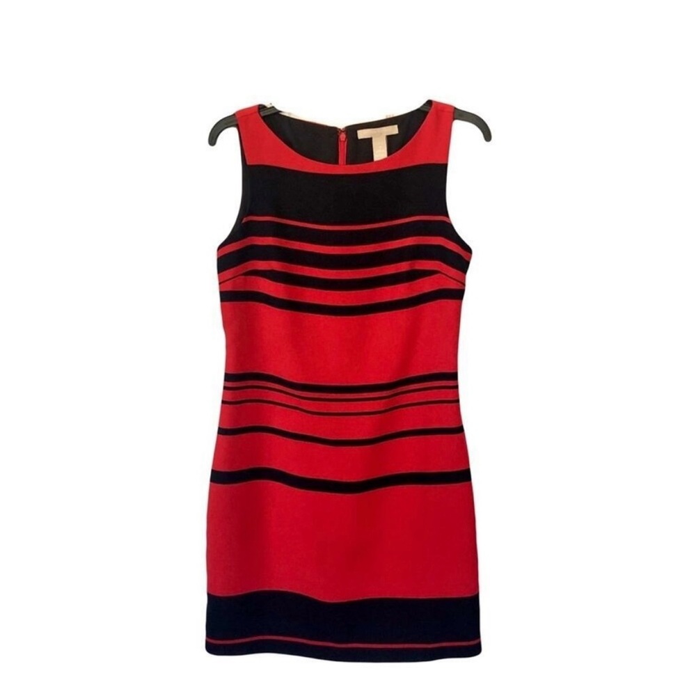 Banana Republic Red and Black sleeveless fitted striped lined dress size 2P